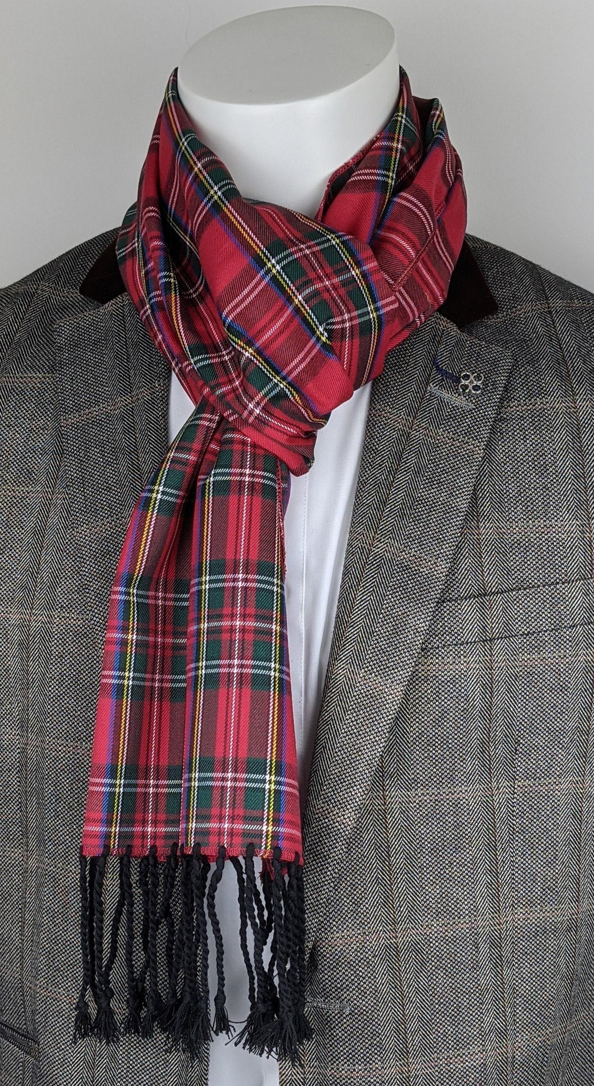 Gray and red plaid scarf discount