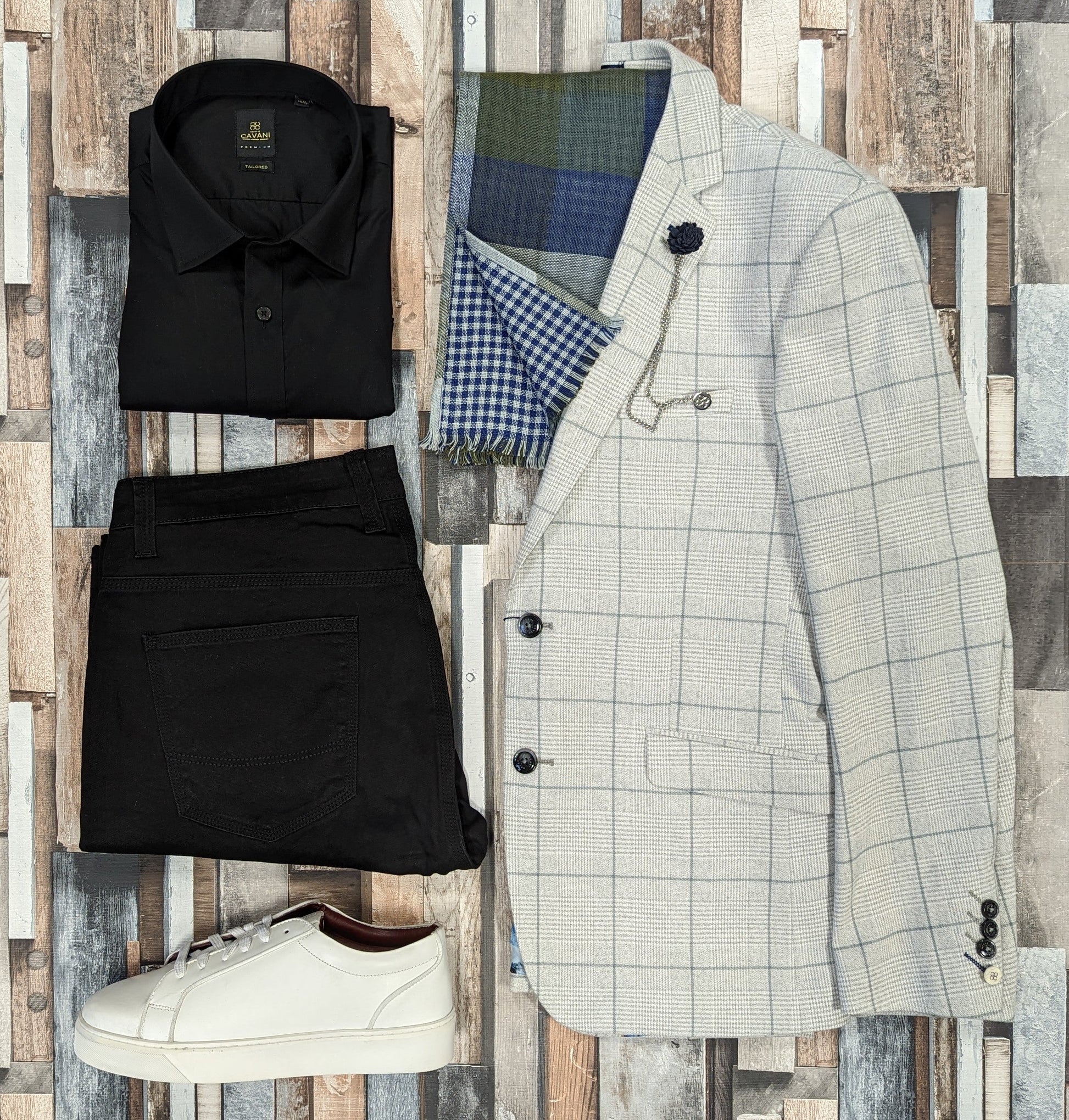 Reversible Navy Check Scarf - Scarves - - THREADPEPPER