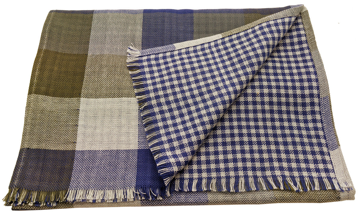 Reversible Navy Check Scarf - Scarves - - THREADPEPPER