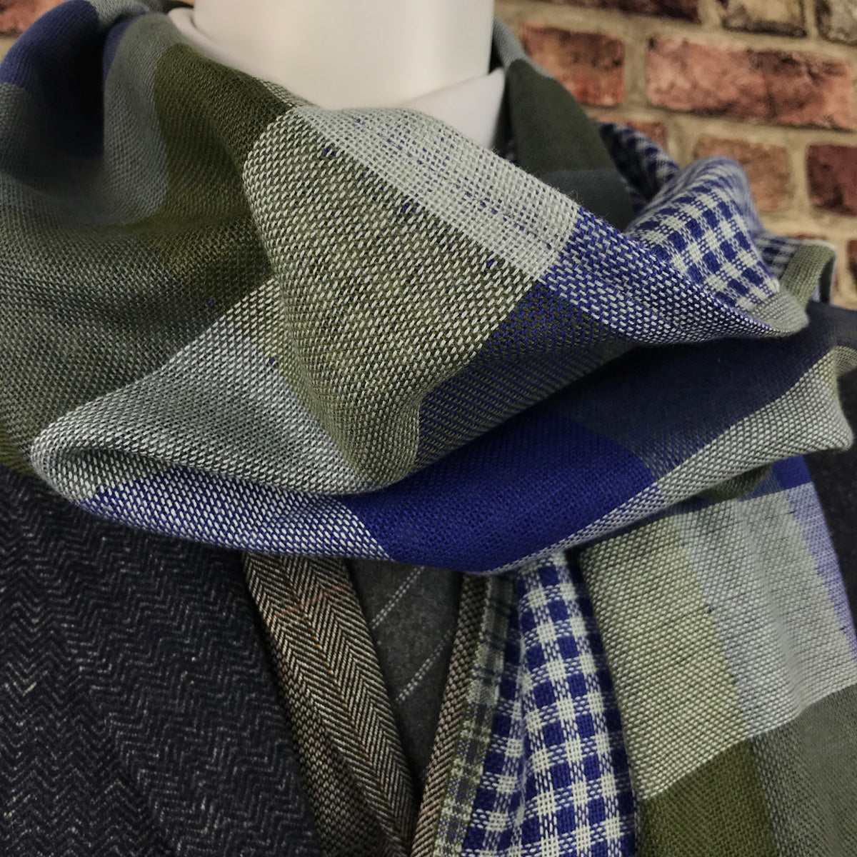 Reversible Navy Check Scarf - Scarves - - THREADPEPPER