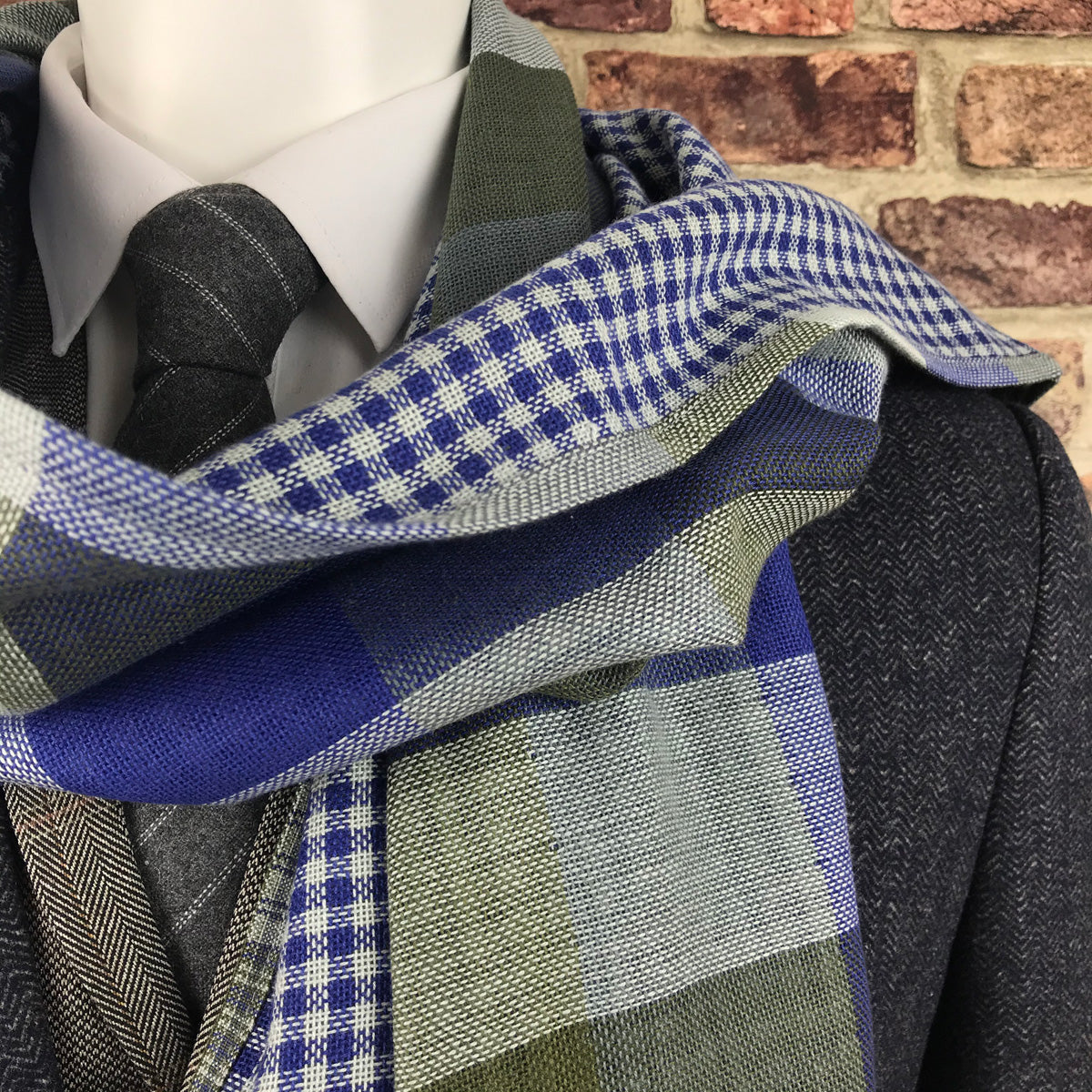 Reversible Navy Check Scarf - Scarves - - THREADPEPPER