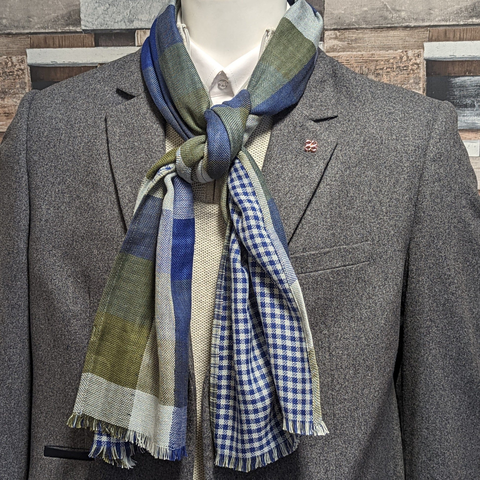 Reversible Navy Check Scarf - Scarves - - THREADPEPPER