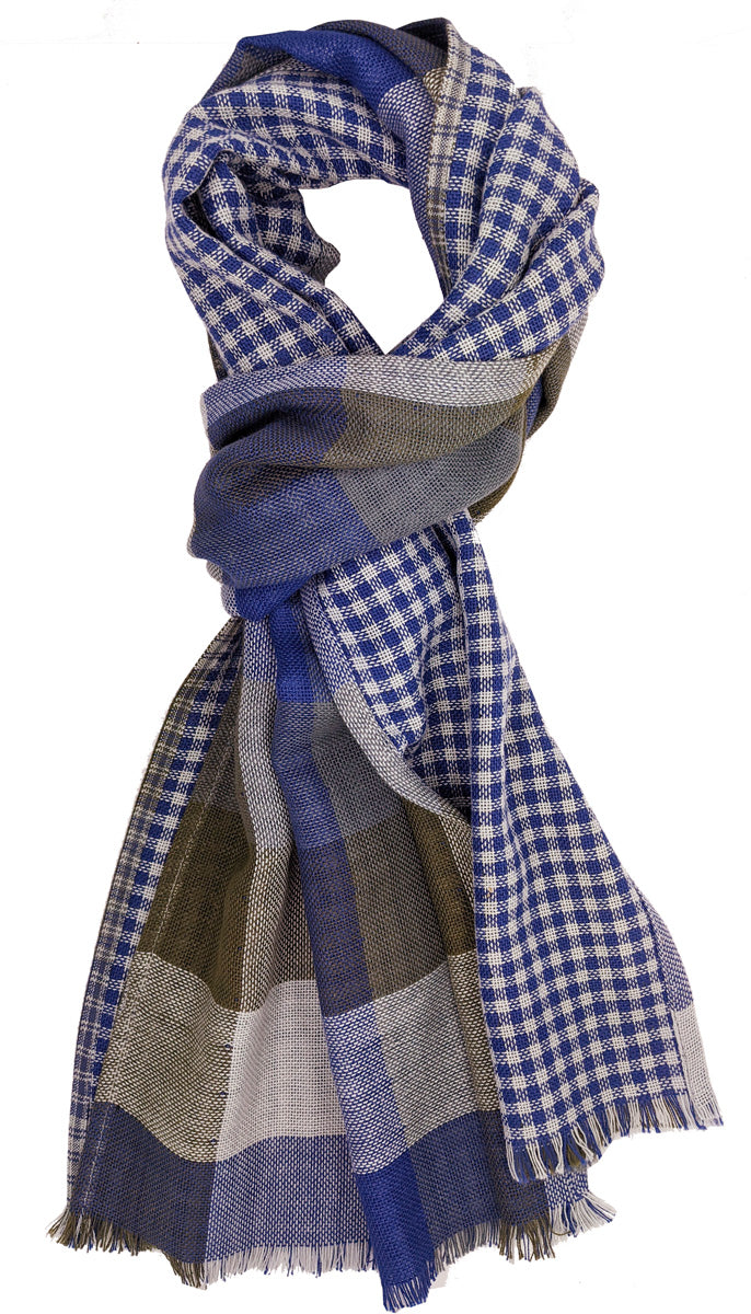 Reversible Navy Check Scarf - Scarves - - THREADPEPPER