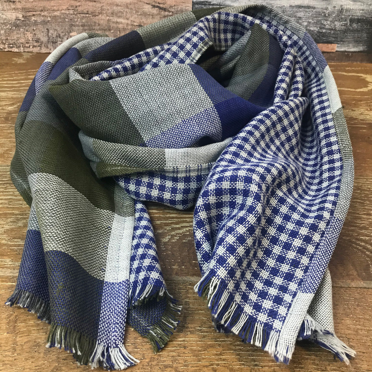 Reversible Navy Check Scarf - Scarves - - THREADPEPPER