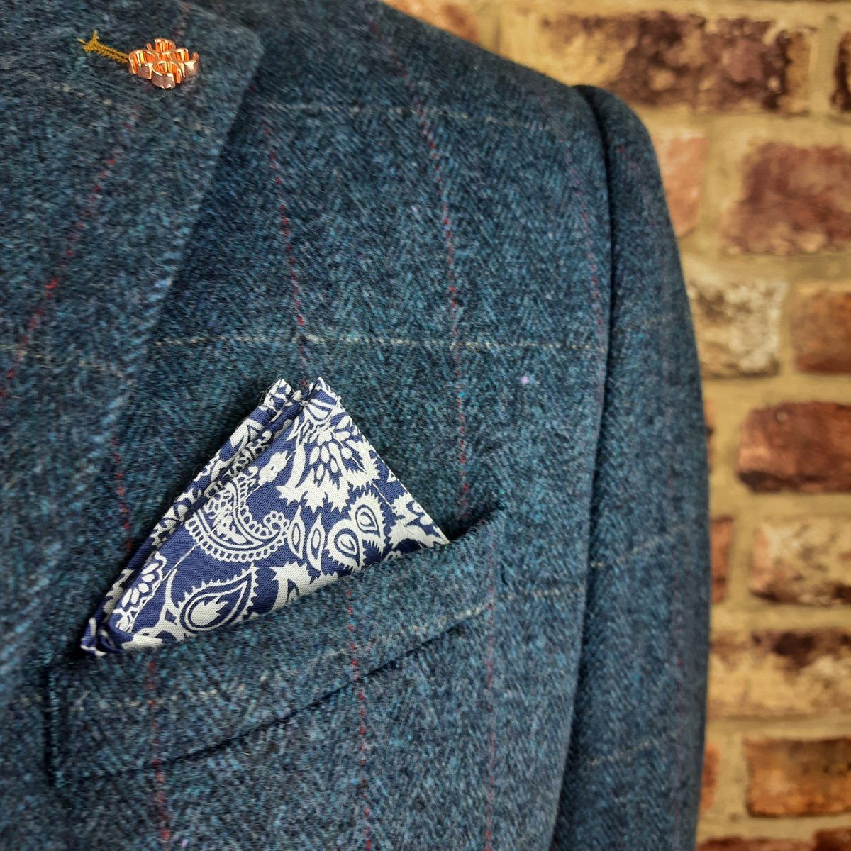 Royal Blue Paisley Blooms Cotton Pocket Square - Handkerchiefs - - THREADPEPPER