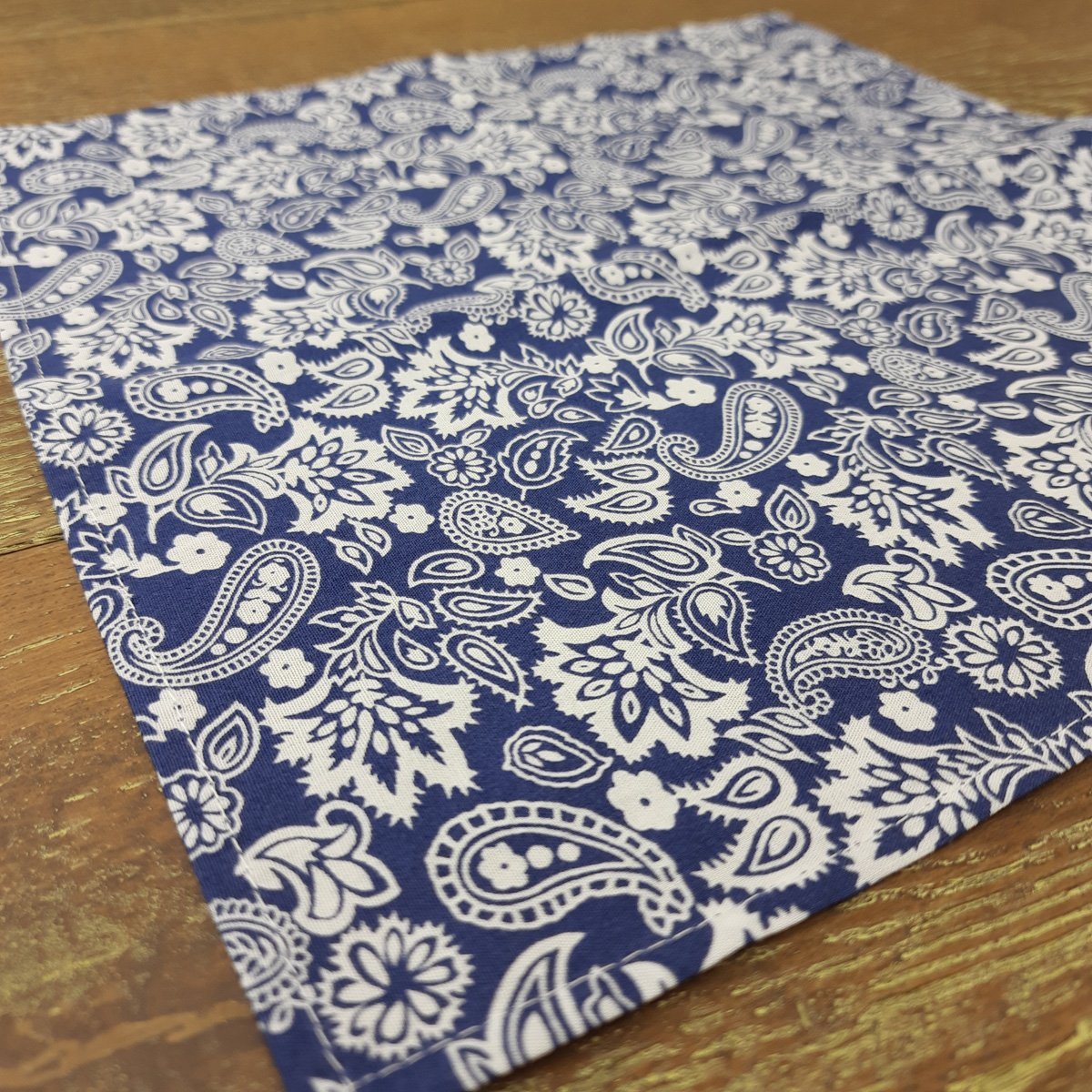 Royal Blue Paisley Blooms Cotton Pocket Square - Handkerchiefs - - THREADPEPPER