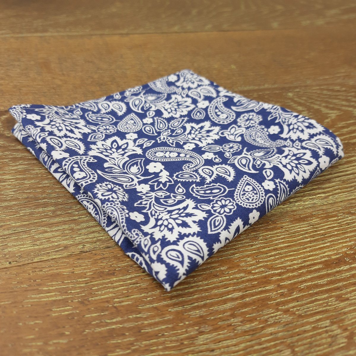 Royal Blue Paisley Blooms Cotton Pocket Square - Handkerchiefs - - THREADPEPPER