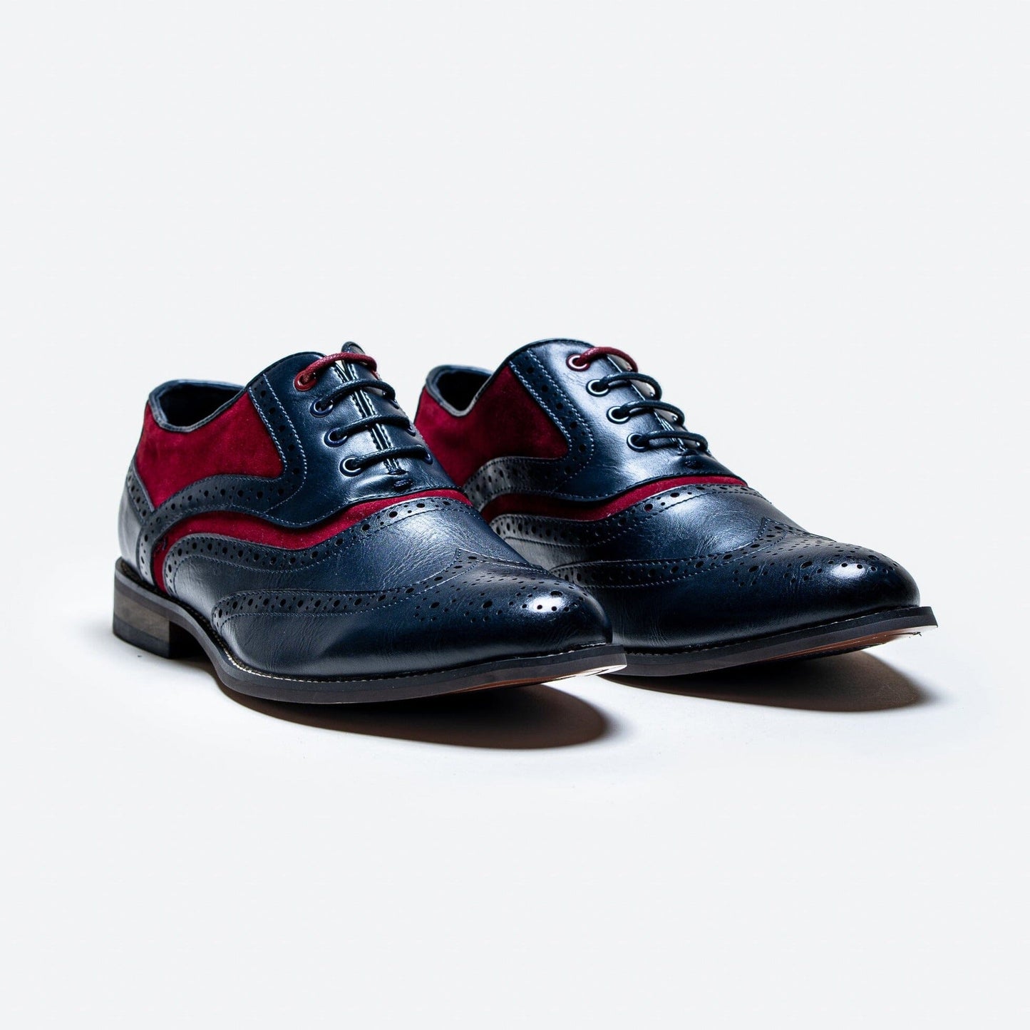 Russel Navy & Red Brogue Shoes - Shoes - - THREADPEPPER