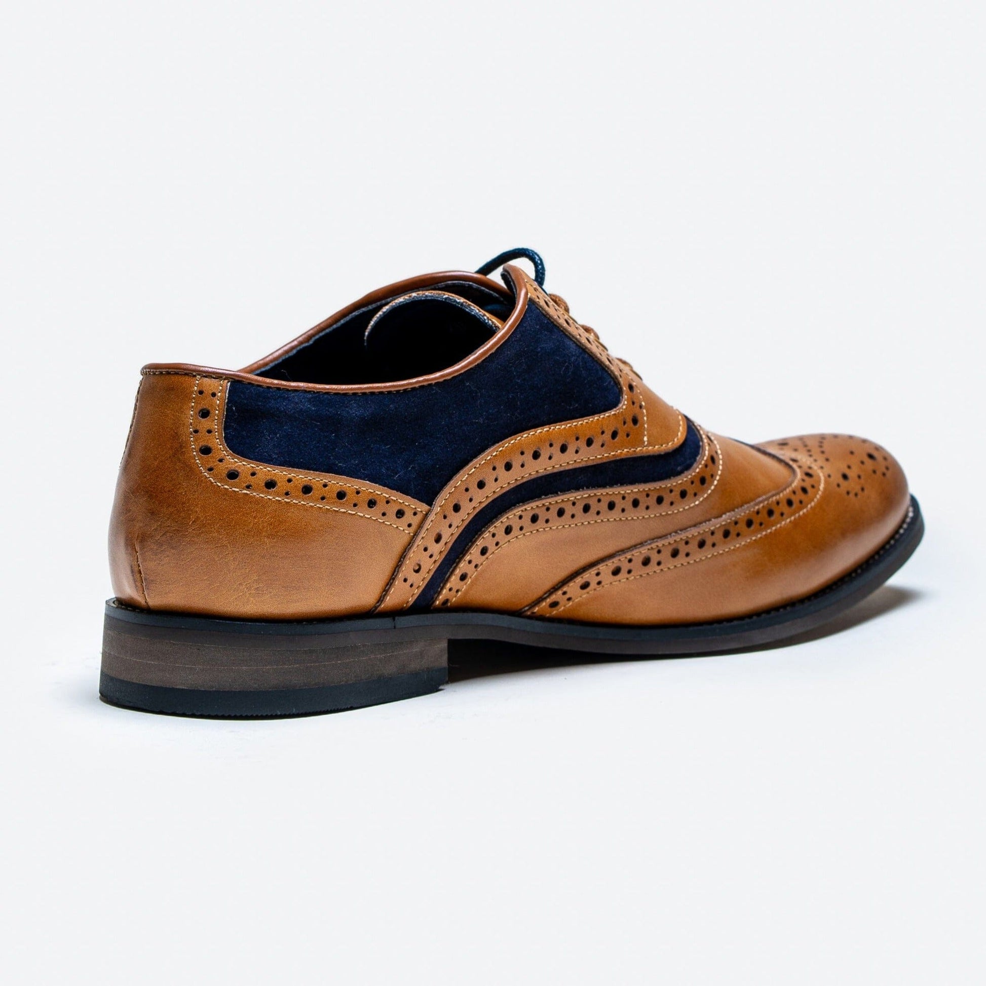Russel Tan & Navy Brogue Shoes - OOS 3/8/23 - Shoes - - THREADPEPPER