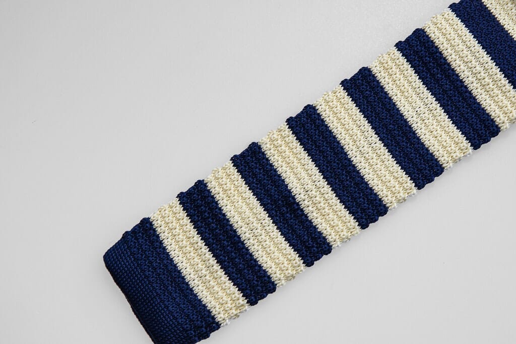 Sand/Navy Stripe Knitted Tie Set - Ties - - THREADPEPPER