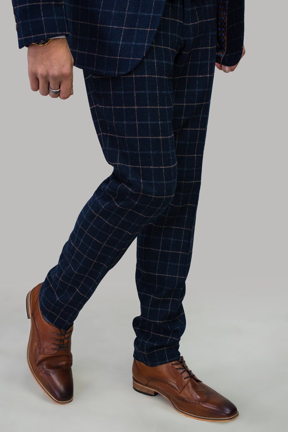 Heavy Blue Tweed Check Trousers - STOCK CLEARANCE - Trousers - - THREADPEPPER