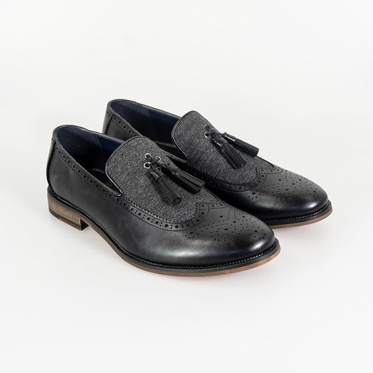 Tweed & Leather Black Loafers - STOCK CLEARANCE - Shoes - - THREADPEPPER