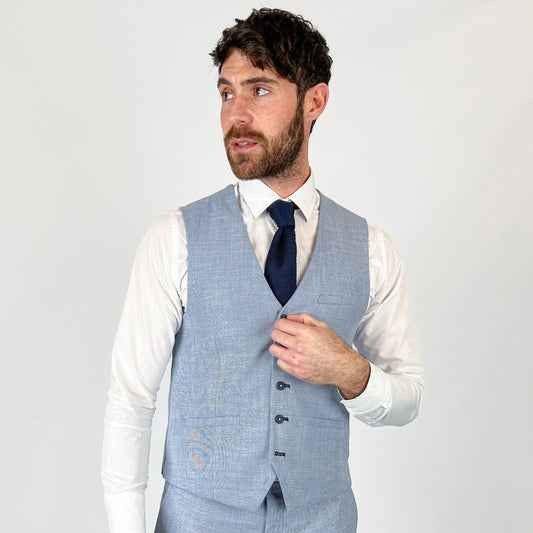 Sky Linen Waistcoat - STOCK CLEARANCE - Waistcoats - - THREADPEPPER