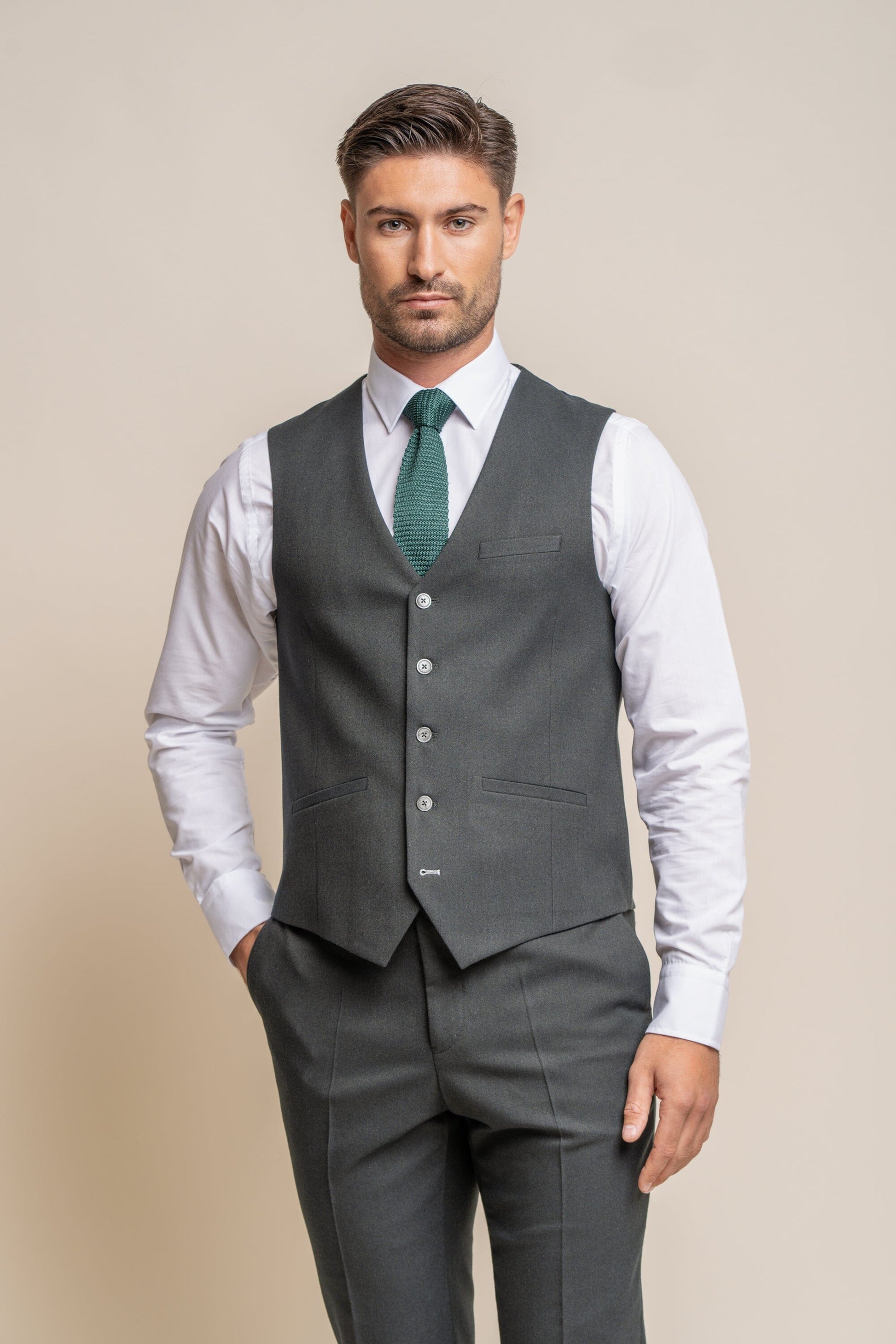 Smart Olive Waistcoat - STOCK CLEARANCE - Waistcoats - - THREADPEPPER