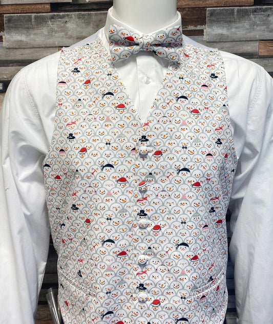 Smiling Snowmen Christmas Waistcoat - Waistcoats - - THREADPEPPER