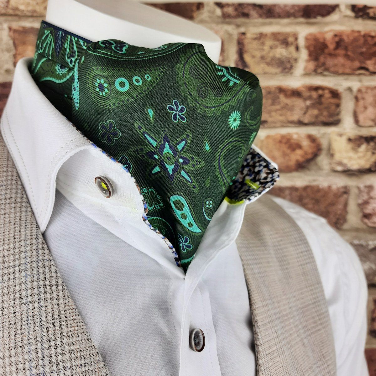 Starburst Green Paisley Silk Cravat - Cravats - - THREADPEPPER