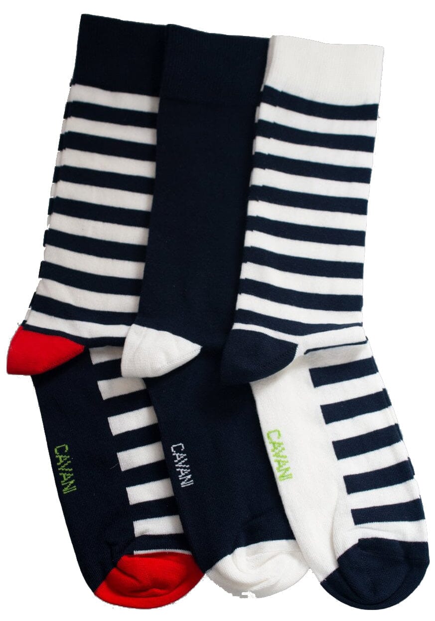 Stuxxi 3-Pack Navy Stripe Socks - Socks - - THREADPEPPER