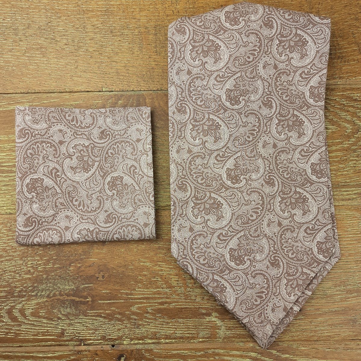 Taupe Floral Paisley Cotton Cravat - Cravats - - THREADPEPPER