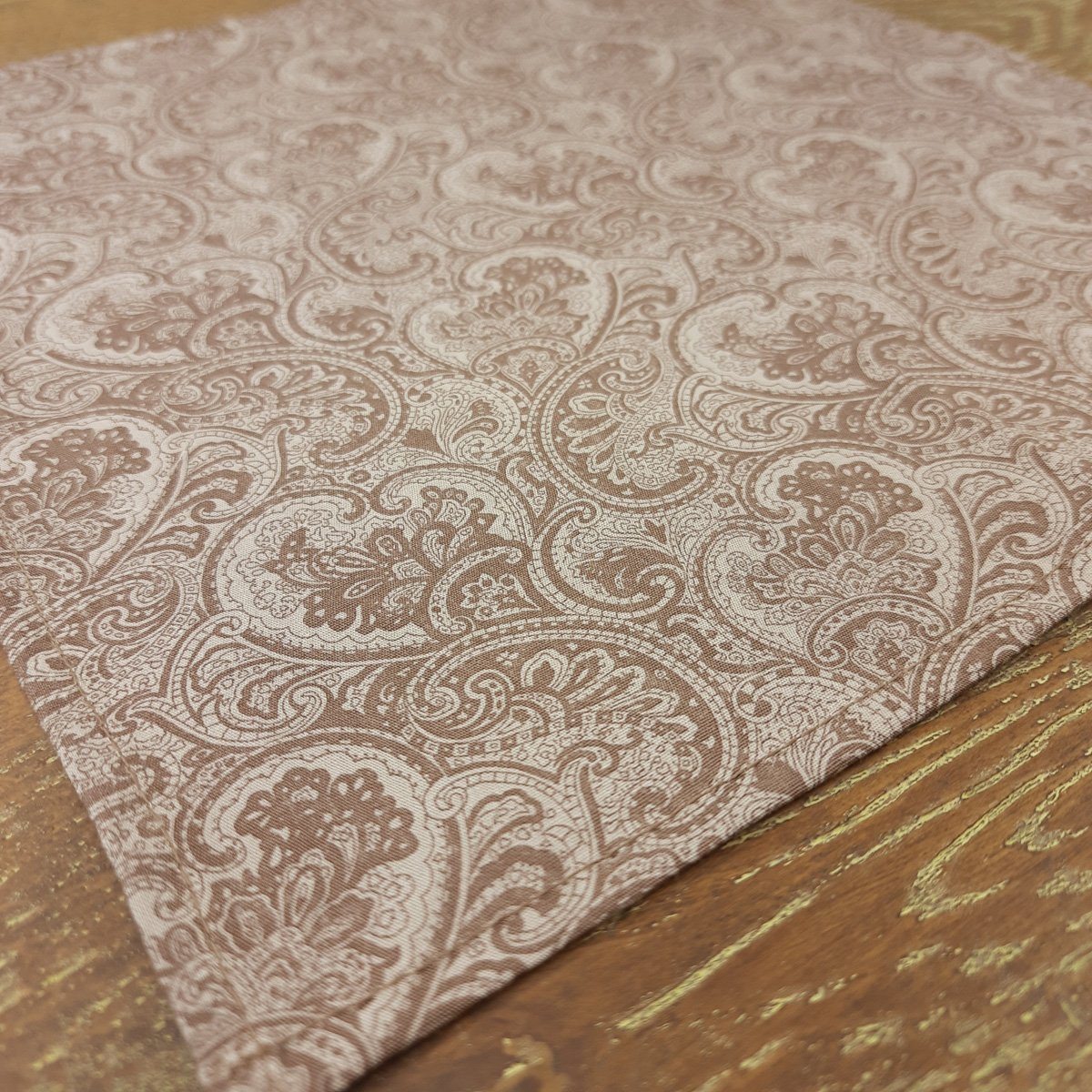 Taupe Floral Paisley Cotton Pocket Square - Handkerchiefs - - THREADPEPPER