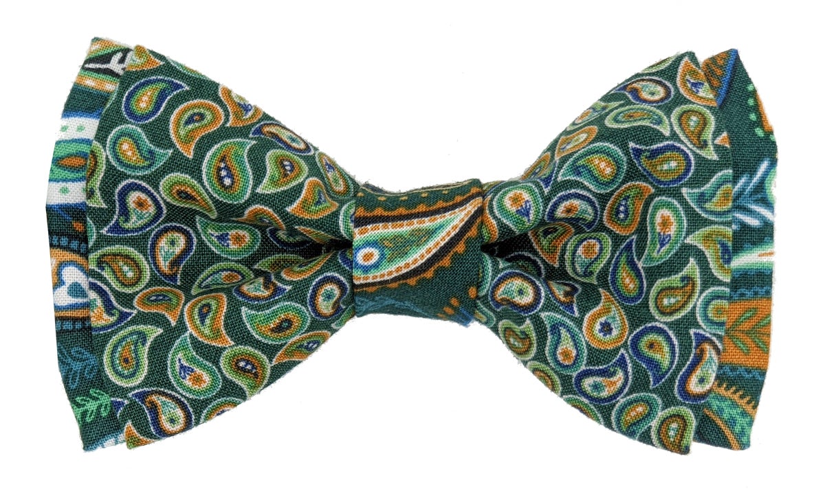Teal Mini Paisley Double Bow Tie - Bow Ties - - THREADPEPPER
