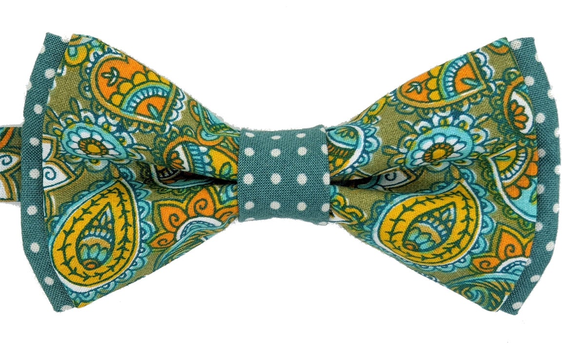 Teal Paisley Garden Double Bow Tie - Bow Ties - - THREADPEPPER