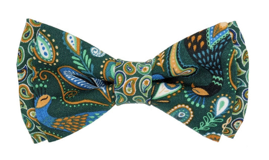 Teal Peacock Paisley Double Bow Tie - Bow Ties - - THREADPEPPER