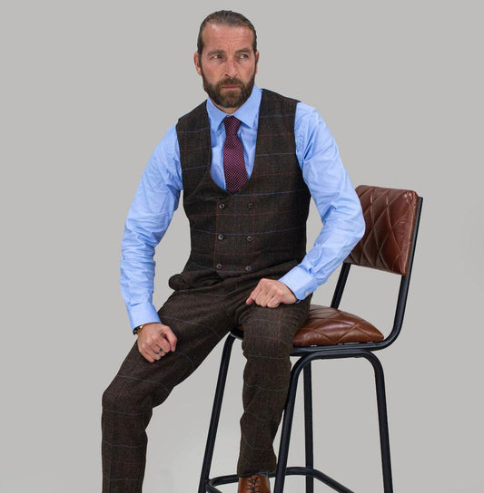 Brown Tweed Double Breasted Waistcoat - STOCK CLEARANCE - Waistcoats - 38R - THREADPEPPER