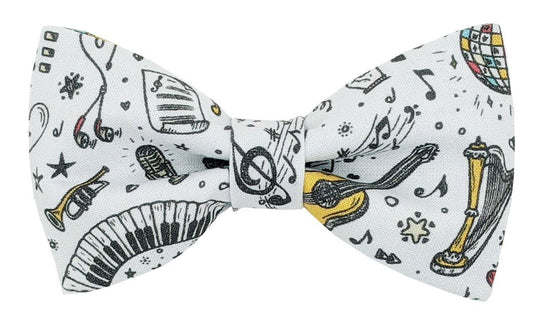 White Music Doodles Bow Tie - Bow Ties - Ready-Tied - THREADPEPPER