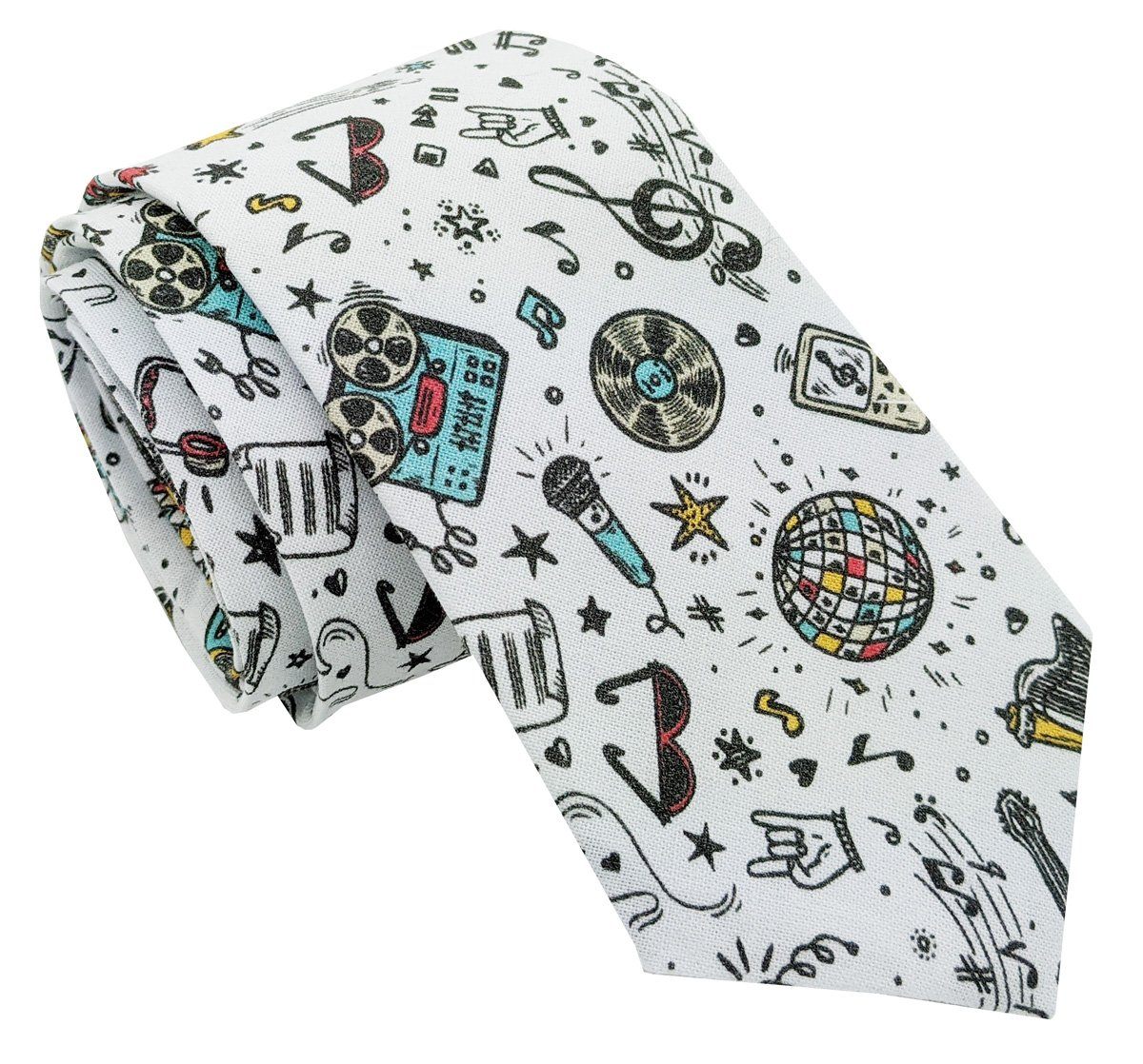 White Music Doodles Tie - Ties - - THREADPEPPER