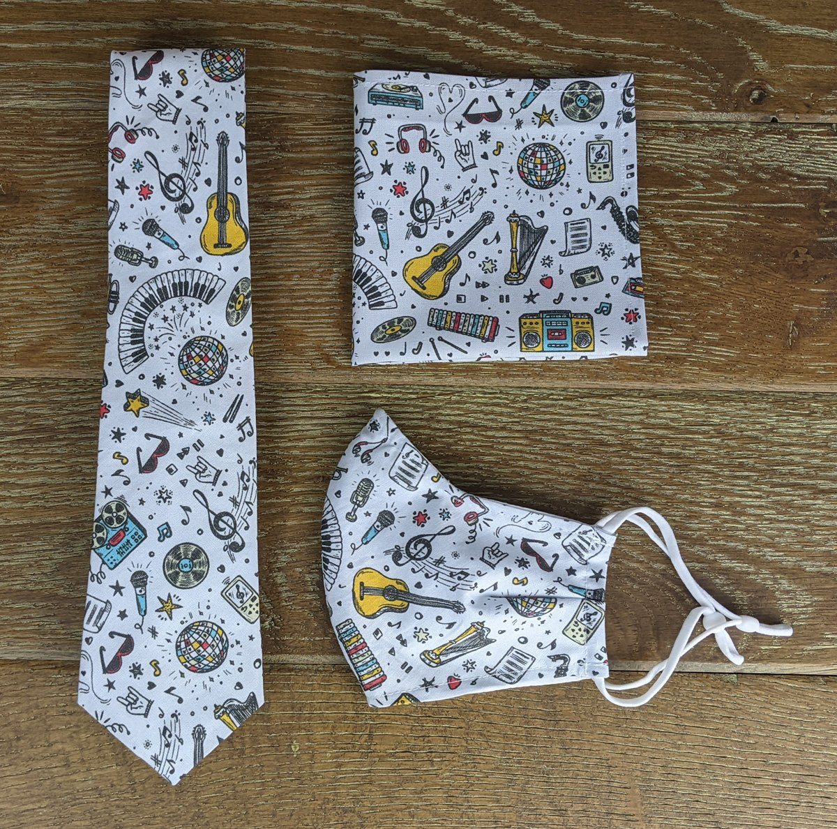 White Music Doodles Tie - Ties - - THREADPEPPER