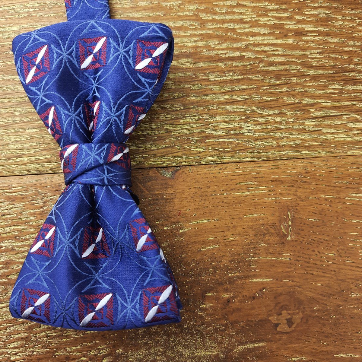 Woven Red Squares on Blue Silk Ready-Tied Bow Tie - Bow Ties - - THREADPEPPER