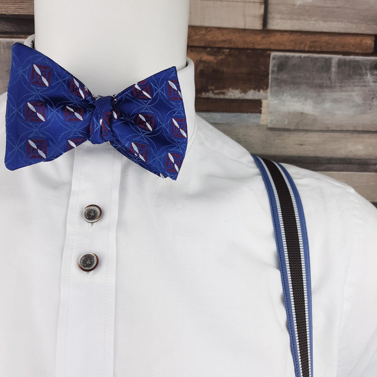 Woven Red Squares on Blue Silk Self-Tie Bow Tie - Bow Ties - - THREADPEPPER