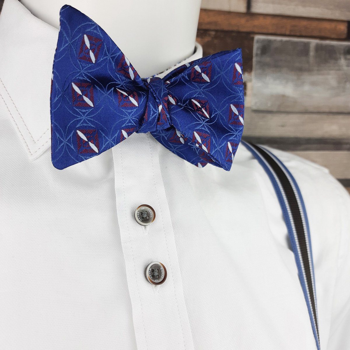 Woven Red Squares on Blue Silk Self-Tie Bow Tie - Bow Ties - - THREADPEPPER